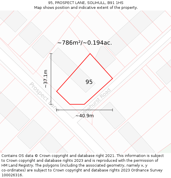 95, PROSPECT LANE, SOLIHULL, B91 1HS: Plot and title map