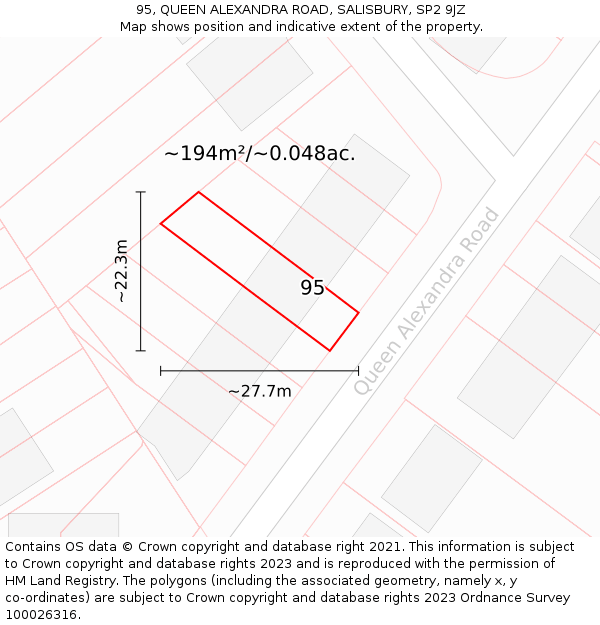 95, QUEEN ALEXANDRA ROAD, SALISBURY, SP2 9JZ: Plot and title map