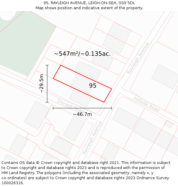 95, RAYLEIGH AVENUE, LEIGH-ON-SEA, SS9 5DL: Plot and title map