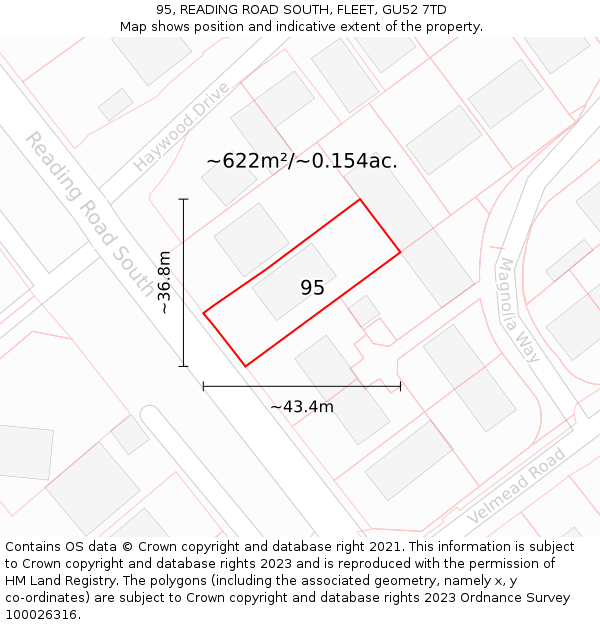 95, READING ROAD SOUTH, FLEET, GU52 7TD: Plot and title map