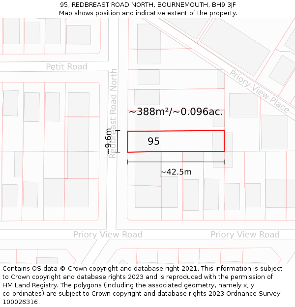 95, REDBREAST ROAD NORTH, BOURNEMOUTH, BH9 3JF: Plot and title map