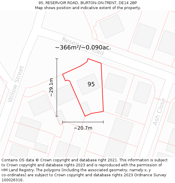 95, RESERVOIR ROAD, BURTON-ON-TRENT, DE14 2BP: Plot and title map