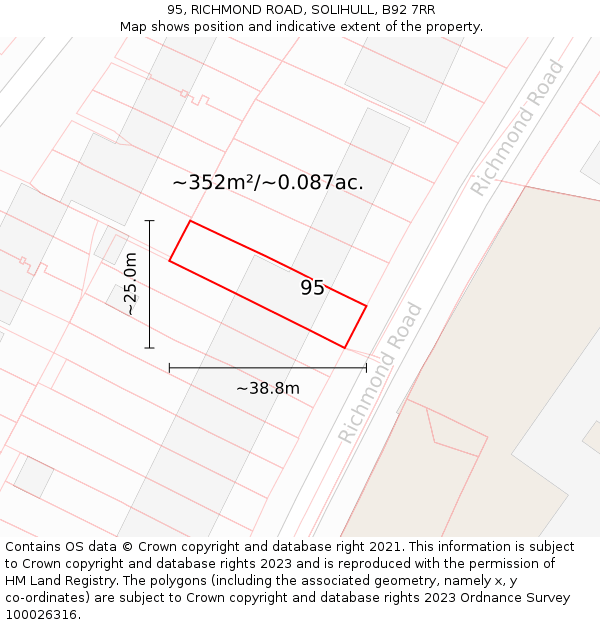 95, RICHMOND ROAD, SOLIHULL, B92 7RR: Plot and title map