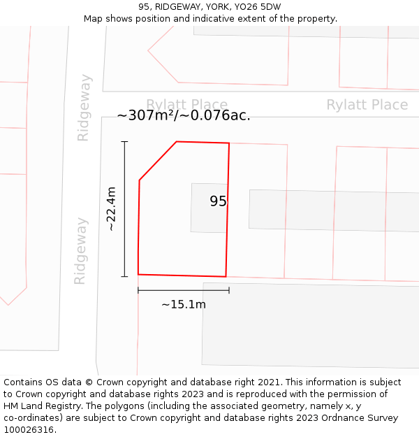 95, RIDGEWAY, YORK, YO26 5DW: Plot and title map