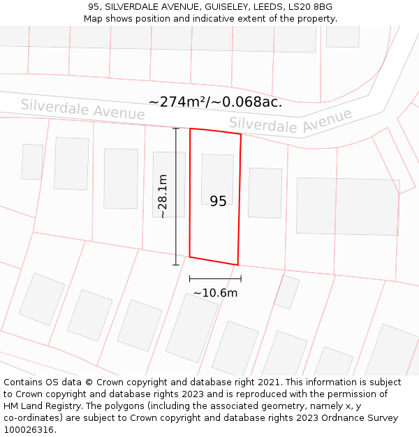 95, SILVERDALE AVENUE, GUISELEY, LEEDS, LS20 8BG: Plot and title map