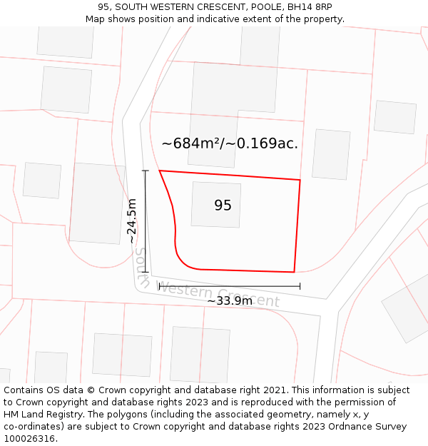 95, SOUTH WESTERN CRESCENT, POOLE, BH14 8RP: Plot and title map