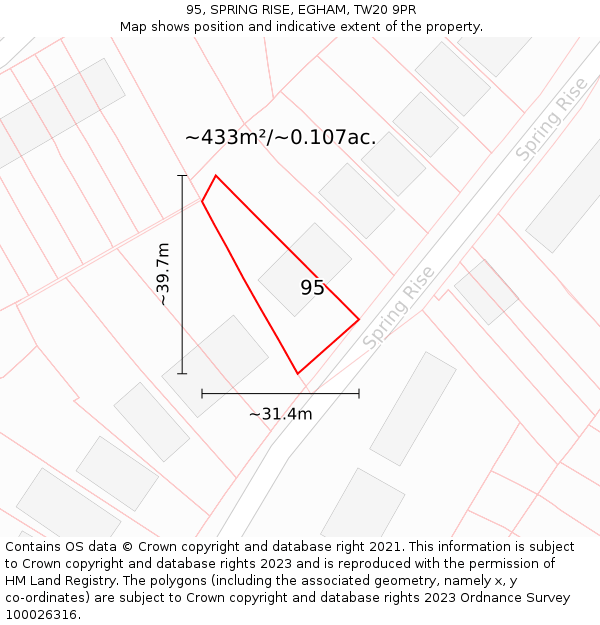 95, SPRING RISE, EGHAM, TW20 9PR: Plot and title map