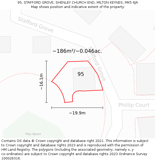 95, STAFFORD GROVE, SHENLEY CHURCH END, MILTON KEYNES, MK5 6JA: Plot and title map