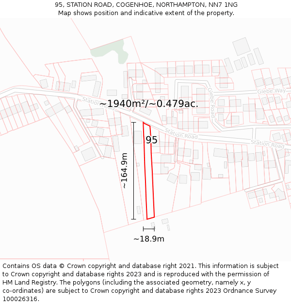 95, STATION ROAD, COGENHOE, NORTHAMPTON, NN7 1NG: Plot and title map
