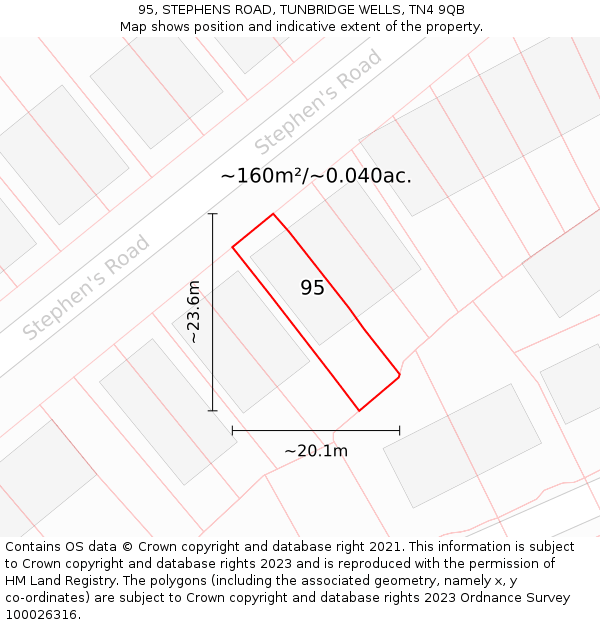 95, STEPHENS ROAD, TUNBRIDGE WELLS, TN4 9QB: Plot and title map