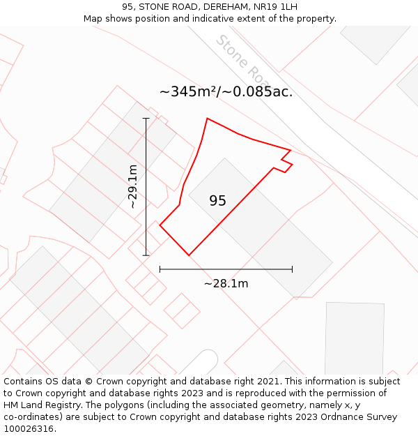 95, STONE ROAD, DEREHAM, NR19 1LH: Plot and title map