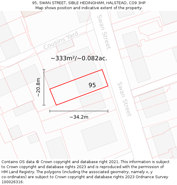 95, SWAN STREET, SIBLE HEDINGHAM, HALSTEAD, CO9 3HP: Plot and title map