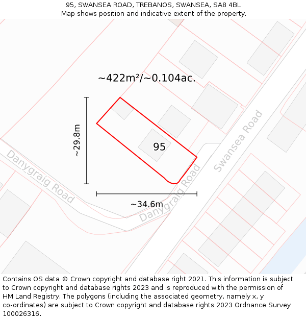 95, SWANSEA ROAD, TREBANOS, SWANSEA, SA8 4BL: Plot and title map