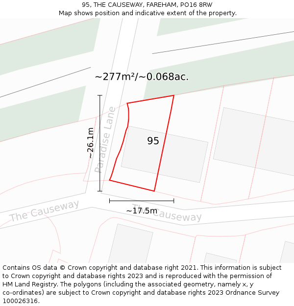 95, THE CAUSEWAY, FAREHAM, PO16 8RW: Plot and title map