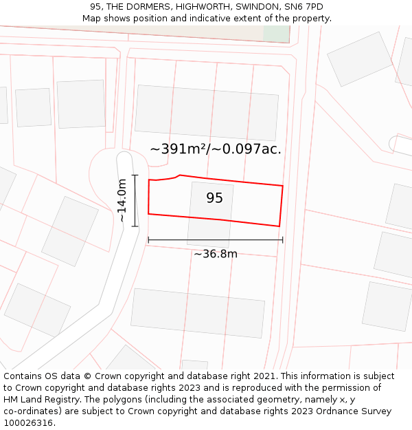 95, THE DORMERS, HIGHWORTH, SWINDON, SN6 7PD: Plot and title map