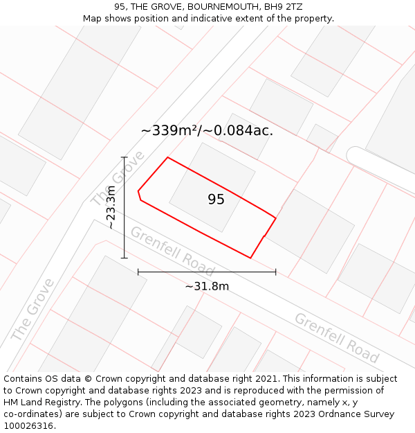95, THE GROVE, BOURNEMOUTH, BH9 2TZ: Plot and title map