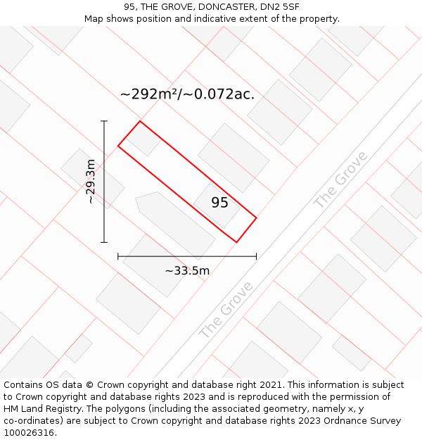 95, THE GROVE, DONCASTER, DN2 5SF: Plot and title map