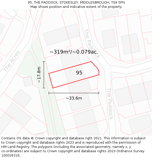95, THE PADDOCK, STOKESLEY, MIDDLESBROUGH, TS9 5PN: Plot and title map