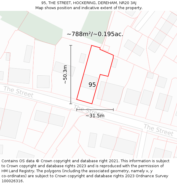 95, THE STREET, HOCKERING, DEREHAM, NR20 3AJ: Plot and title map