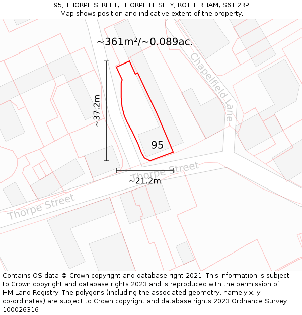 95, THORPE STREET, THORPE HESLEY, ROTHERHAM, S61 2RP: Plot and title map