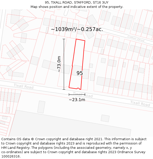 95, TIXALL ROAD, STAFFORD, ST16 3UY: Plot and title map