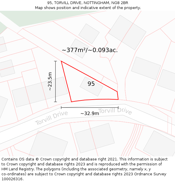 95, TORVILL DRIVE, NOTTINGHAM, NG8 2BR: Plot and title map