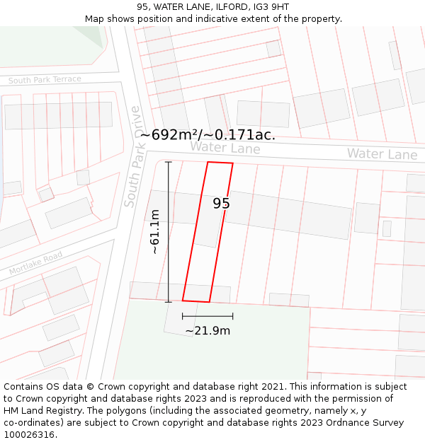95, WATER LANE, ILFORD, IG3 9HT: Plot and title map