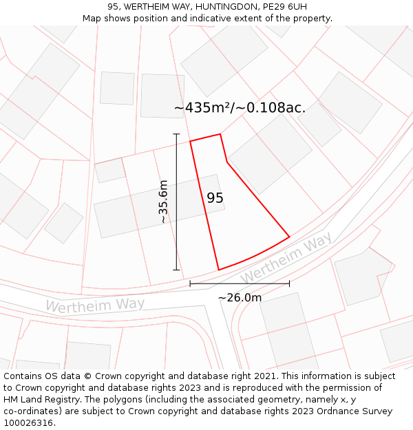 95, WERTHEIM WAY, HUNTINGDON, PE29 6UH: Plot and title map