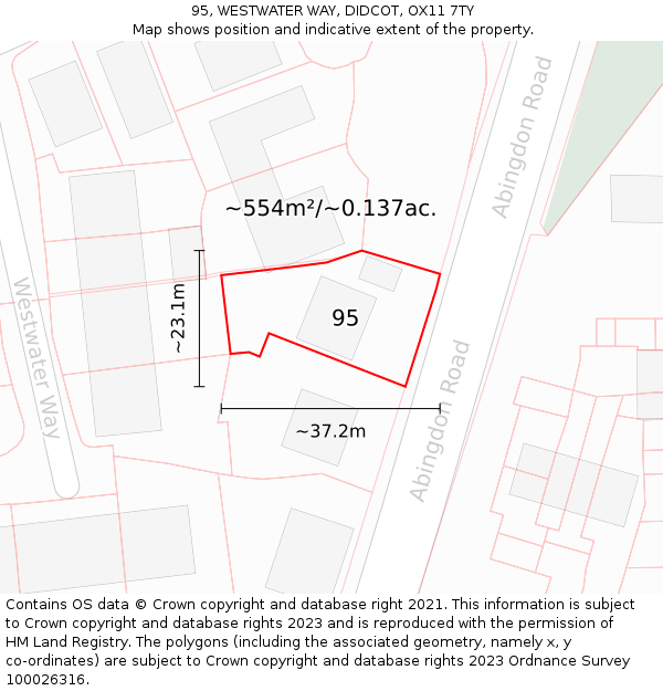 95, WESTWATER WAY, DIDCOT, OX11 7TY: Plot and title map
