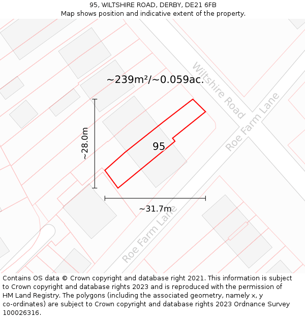 95, WILTSHIRE ROAD, DERBY, DE21 6FB: Plot and title map