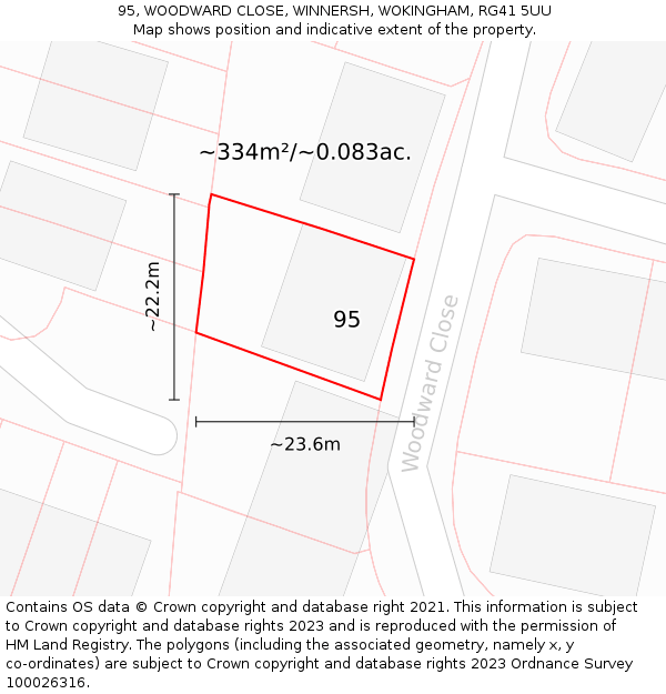 95, WOODWARD CLOSE, WINNERSH, WOKINGHAM, RG41 5UU: Plot and title map