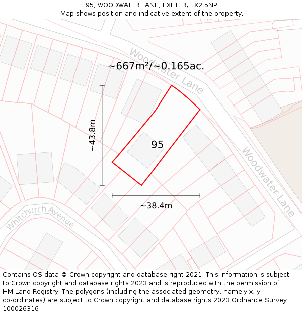 95, WOODWATER LANE, EXETER, EX2 5NP: Plot and title map