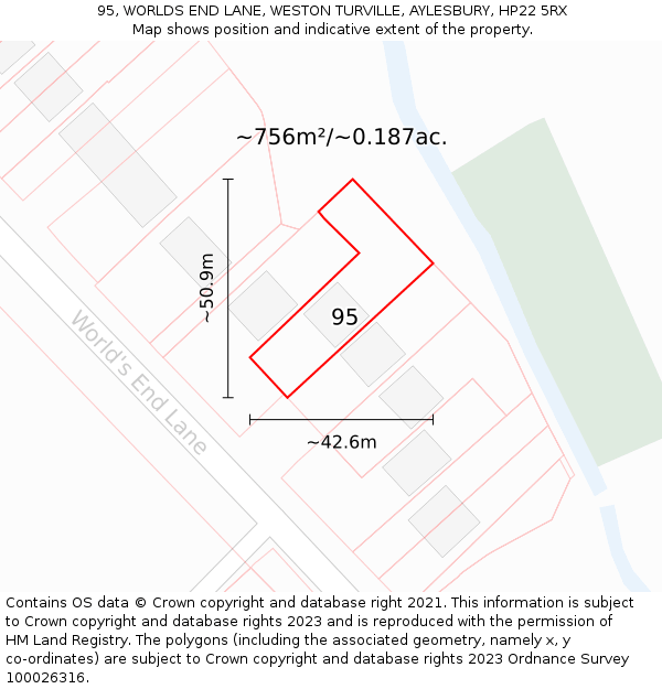 95, WORLDS END LANE, WESTON TURVILLE, AYLESBURY, HP22 5RX: Plot and title map
