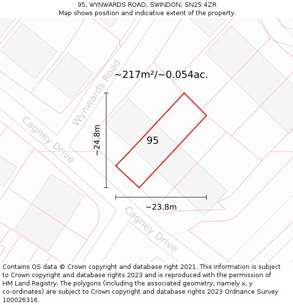 95, WYNWARDS ROAD, SWINDON, SN25 4ZR: Plot and title map