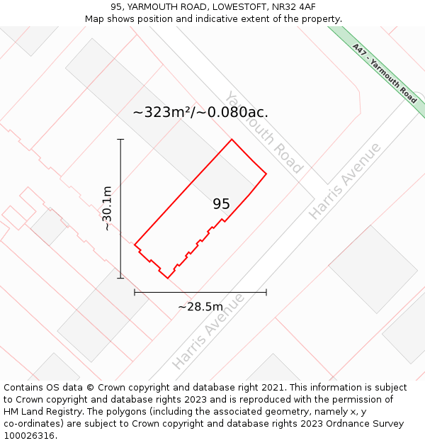 95, YARMOUTH ROAD, LOWESTOFT, NR32 4AF: Plot and title map