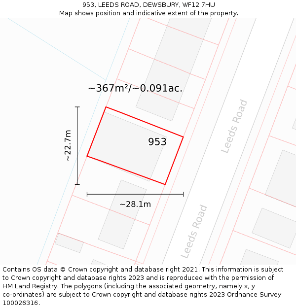 953, LEEDS ROAD, DEWSBURY, WF12 7HU: Plot and title map