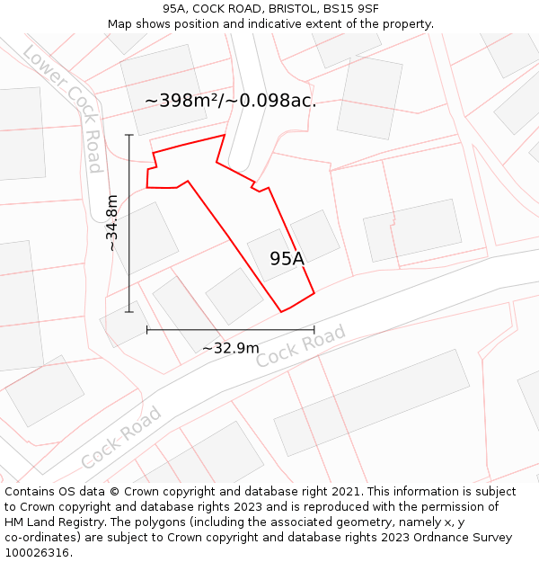 95A, COCK ROAD, BRISTOL, BS15 9SF: Plot and title map