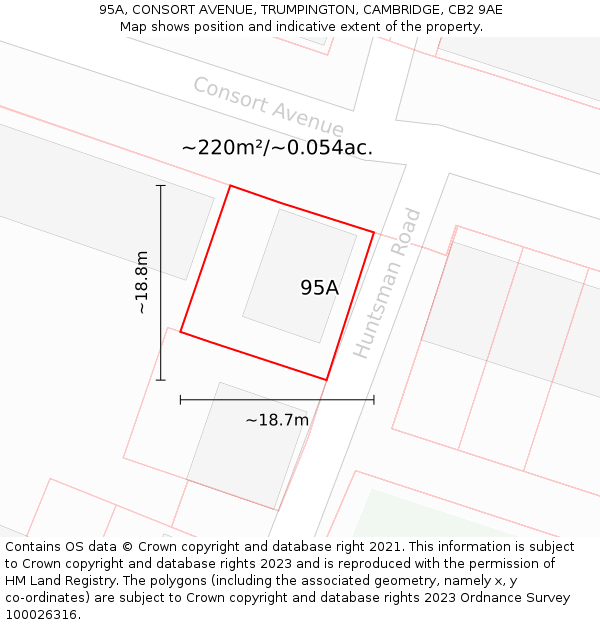 95A, CONSORT AVENUE, TRUMPINGTON, CAMBRIDGE, CB2 9AE: Plot and title map