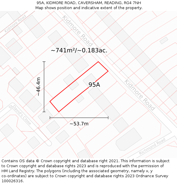 95A, KIDMORE ROAD, CAVERSHAM, READING, RG4 7NH: Plot and title map