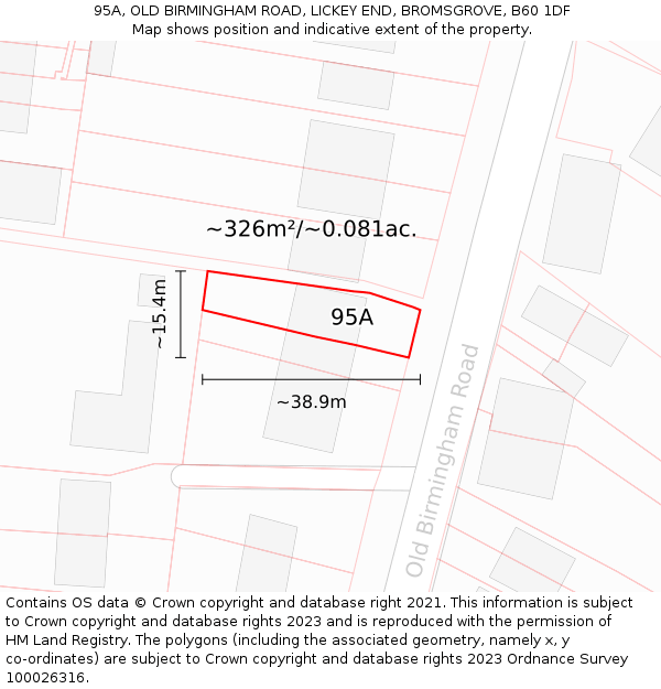 95A, OLD BIRMINGHAM ROAD, LICKEY END, BROMSGROVE, B60 1DF: Plot and title map