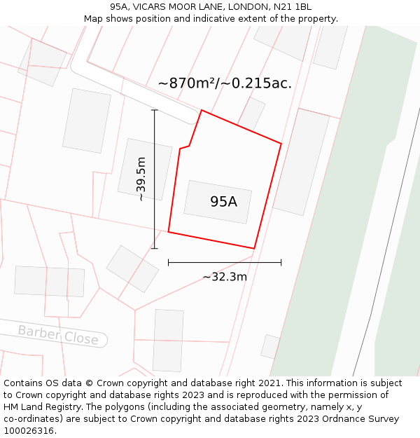 95A, VICARS MOOR LANE, LONDON, N21 1BL: Plot and title map