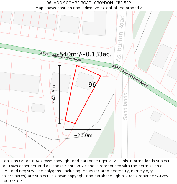 96, ADDISCOMBE ROAD, CROYDON, CR0 5PP: Plot and title map