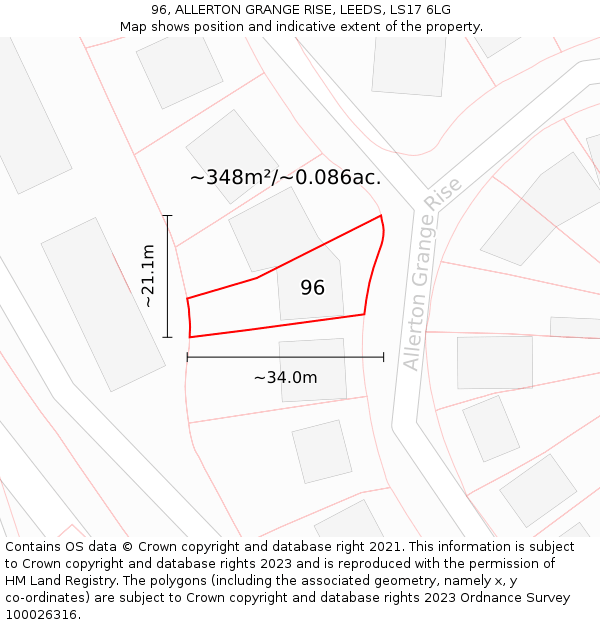 96, ALLERTON GRANGE RISE, LEEDS, LS17 6LG: Plot and title map