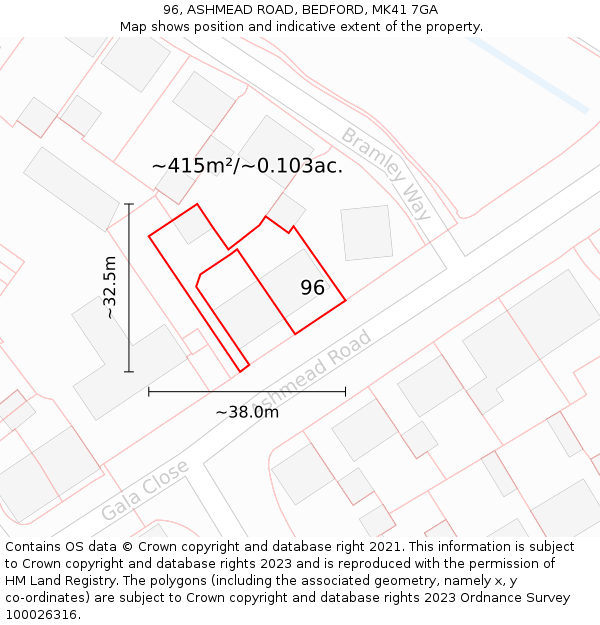 96, ASHMEAD ROAD, BEDFORD, MK41 7GA: Plot and title map