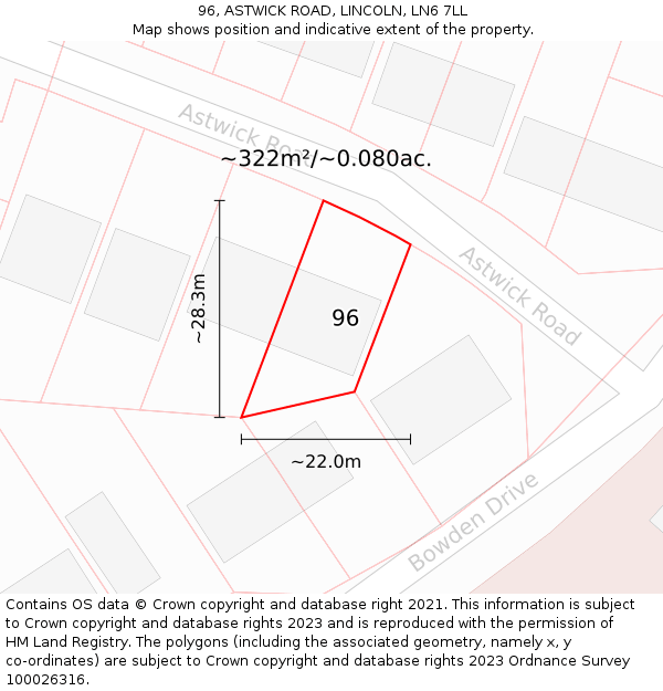 96, ASTWICK ROAD, LINCOLN, LN6 7LL: Plot and title map