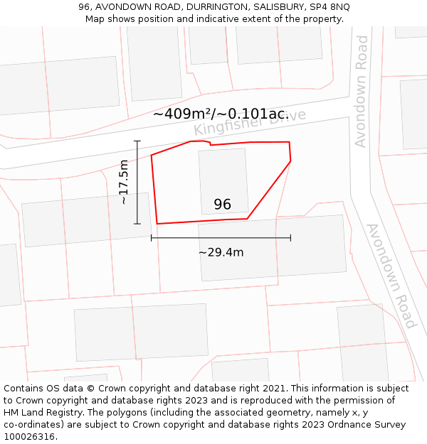 96, AVONDOWN ROAD, DURRINGTON, SALISBURY, SP4 8NQ: Plot and title map