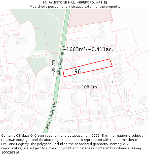 96, AYLESTONE HILL, HEREFORD, HR1 1JJ: Plot and title map