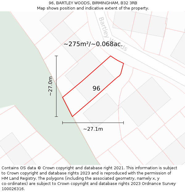 96, BARTLEY WOODS, BIRMINGHAM, B32 3RB: Plot and title map