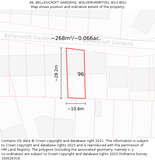 96, BELLENCROFT GARDENS, WOLVERHAMPTON, WV3 8DU: Plot and title map