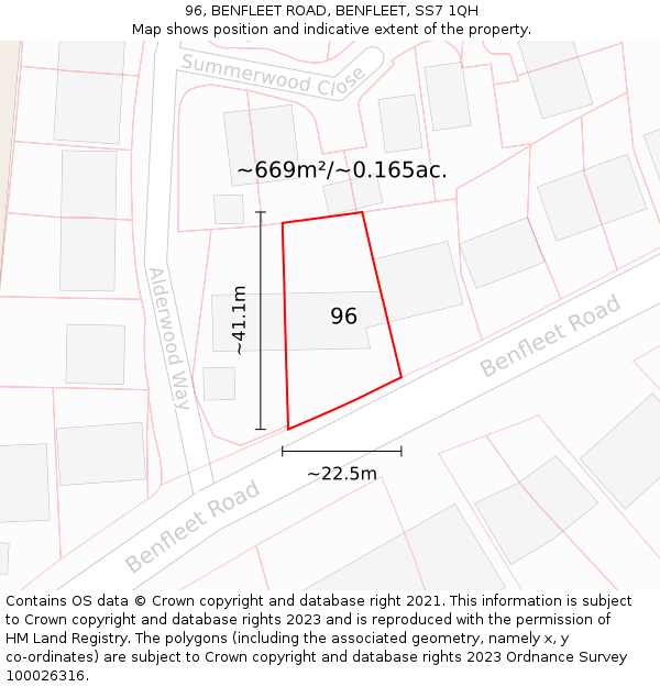 96, BENFLEET ROAD, BENFLEET, SS7 1QH: Plot and title map